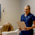 Female staff with a patient
